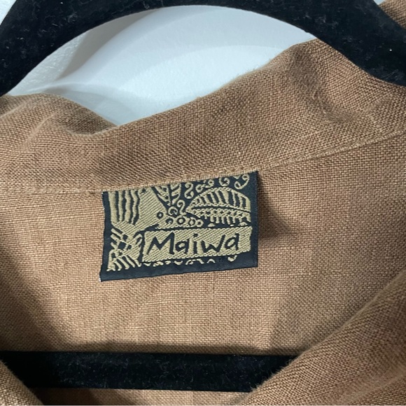 Maiwa Canadian 100% Linen Oversized Long Button Up Shirt Tunic Brown - Picture 2 of 6